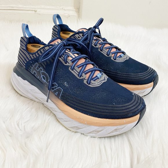 Hoka One One Shoes - Hoka One One Navy Blue/Pink Women's Bondi 6 Lace Up Running Shoes Size 9.5 VGUC